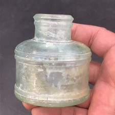 c1880s Carter's Round Ink Bottle 2 oz Clear w/ Greenish Hue Antique 2.75" Tall