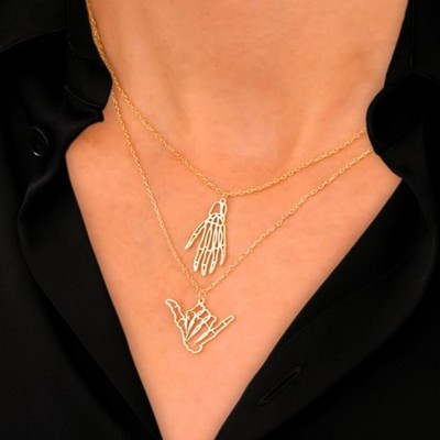 Skelett Hände Halskette, 14k Gold Skelett Halskette Handzeichen Halloween Schmuck