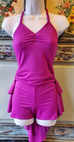 Kelle Magenta Figure Skating Costume - Adult Small  3-Ruffle back Skirt & Shorts