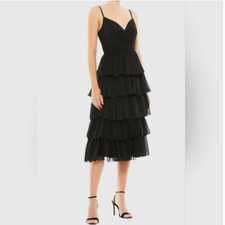 Mac Duggal NWT Ruffle Skirt Midi Black Dress size 4