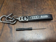 Audi Leather Car Keyring Keychain Gunmetal Grey Hardware With Screw On Keyring
