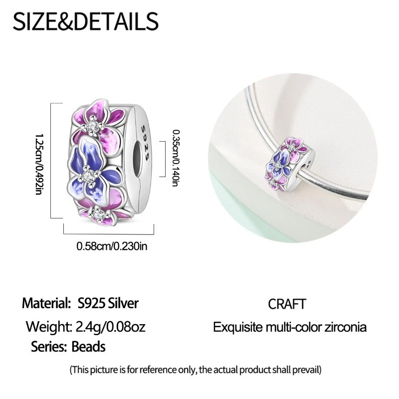 KUNSIR 2PCS Sterling Silver Stopper Clip Charm for Bracelet Necklace Spacer Bead - Image 3 of 4