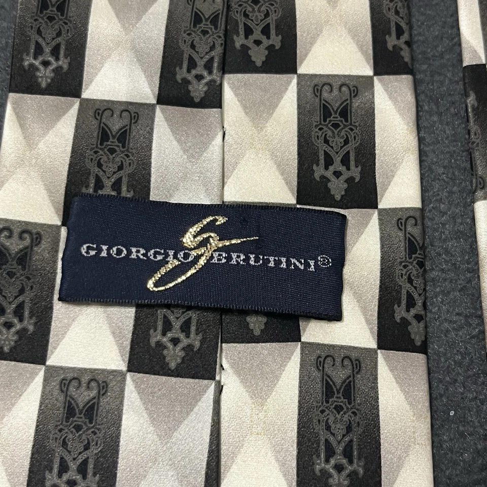 Corbata de Colección Giorgio Brutini Para Hombre Negra Gris Blanca Seda Cuadros 59" Largo Foto 3 de 4