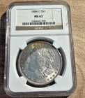 🌈 Monster Rainb Toned Double Sided Crecent Halo Toner 1884 O Morgan Silver MS62