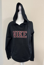 Nike Therma Women's or Men s Pullover Hoodie M Black Solid Fleece Logo Pockets