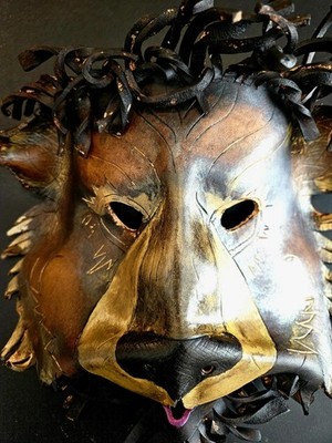 Leather Brown Bear Mask-Handmade Masquerade Costume Cosplay Party