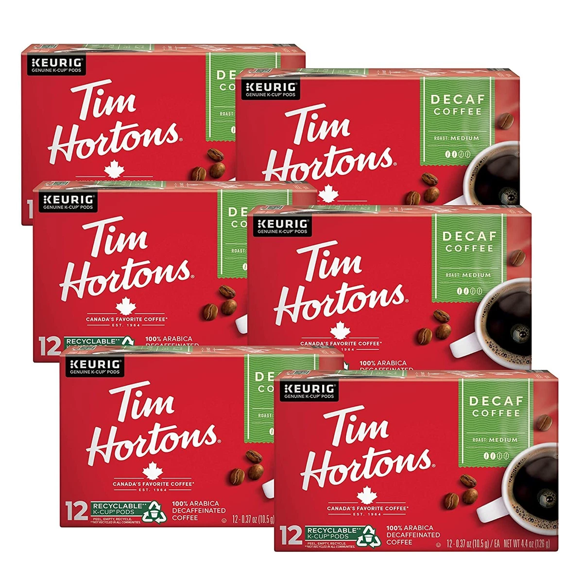 Hortons Decaf, Medium Roast Coffee, Single-Serve K-Cup Pods 6x12ct Boxes