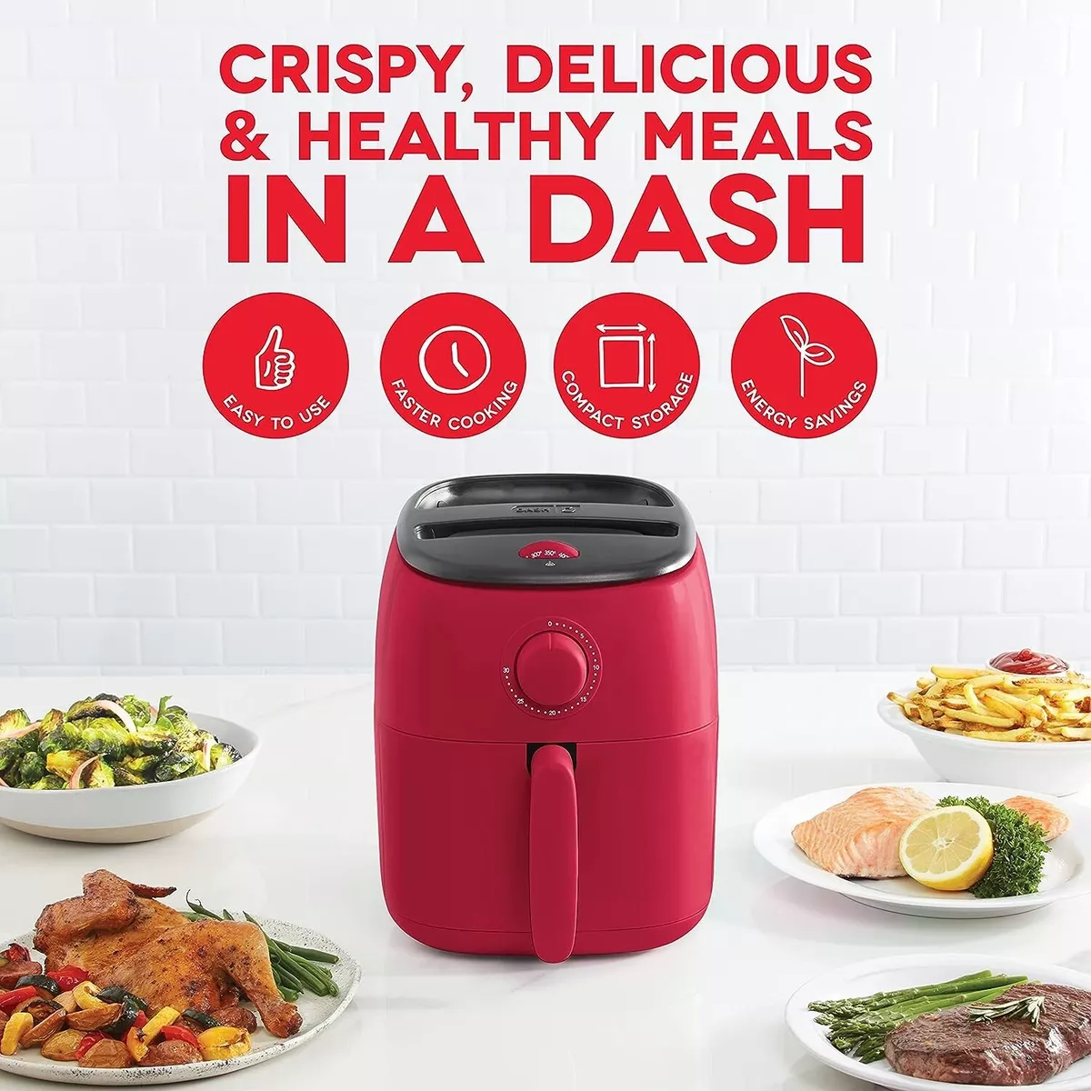 DASH Compact Air Fryer Oven Cooker with Temperature Control 2 Quart - Red  *NEW*