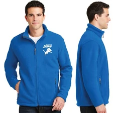 Detroit Lions NFL Thick Fleece Jacket Blue NWT Dad Husband Gift Embroidered