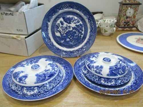 Vintage Ringtons Blue & White Willow Pattern Quarter Dishes Set of