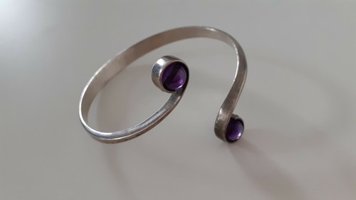 SILBER ARMREIF ° 835 / 1000 ° Modernist ° AMETHYST ° Silberschmuck ° - Picture 5 of 12