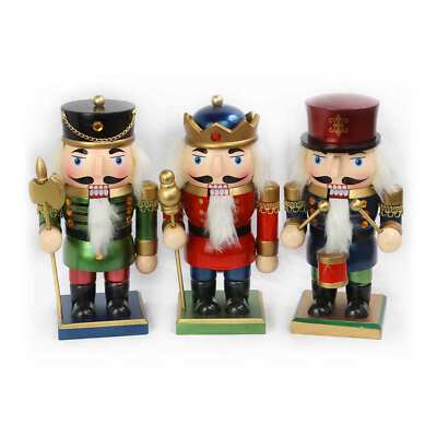 Set of three 9'' Short and Stout Wooden Nutcracker Christmas Decorations
