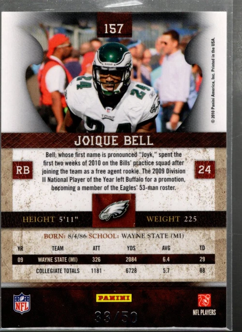 B2035- 2010 Panini Plates and Patches Gold #157 Joique Bell /50 - NM-MT - Image 2 of 2