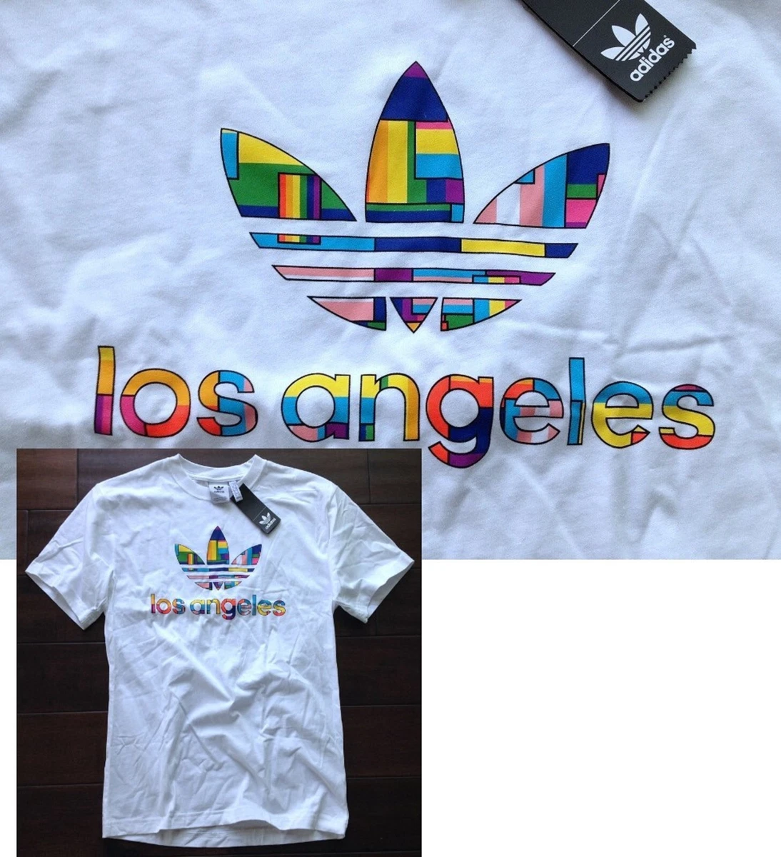 New adidas Men s adidas Pride Los Angeles Trefoil Logo Graphic Tee White S