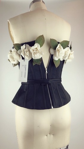 Elizabeth Kennedy Corset Top With Flowers Black Size2 - Picture 8 of 12