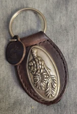 Ducks Unlimited Ladies Brown Leather Keychain With Brass Acorn Sprig Medallion