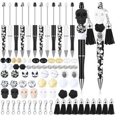 12 Sets Beadable Pens Bulk Halloween Bead Pens with Silicone Beads Tassels Cl...