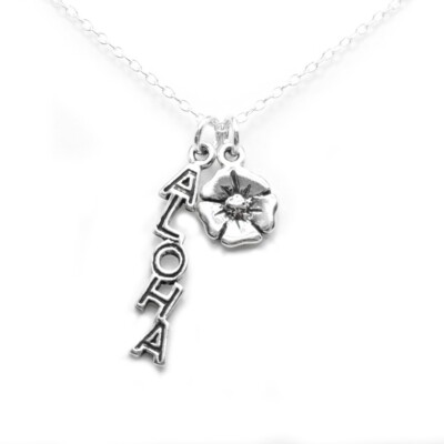 Sterling Silber Aloha Charm und Blume Charm Halskette, Hawaii Schmuck Halskette