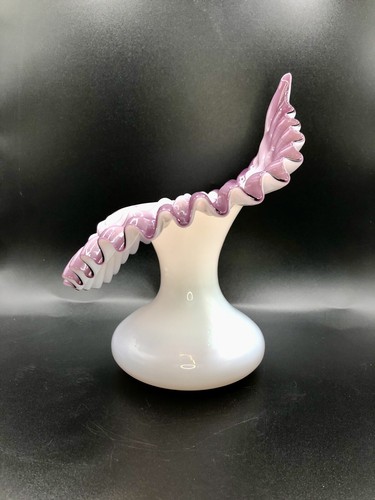 Antique Victorian Amethyst White Art Glass Jack In The Pulpit Vase Hand Blown - Picture 5 of 10