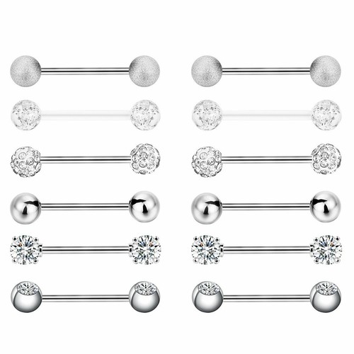 14G Nipple Rings Stainless Steel Tongue Ring Barbell Nipplerings Piercing 6Pairs - Picture 21 of 24