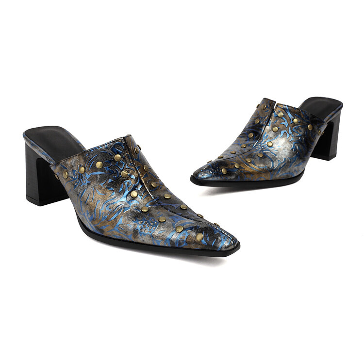 PANTOFOLA D’ORO Ciabatte donna Occident a punta mules slip on rivetto 7 cm tacco a blocco scarpe tg