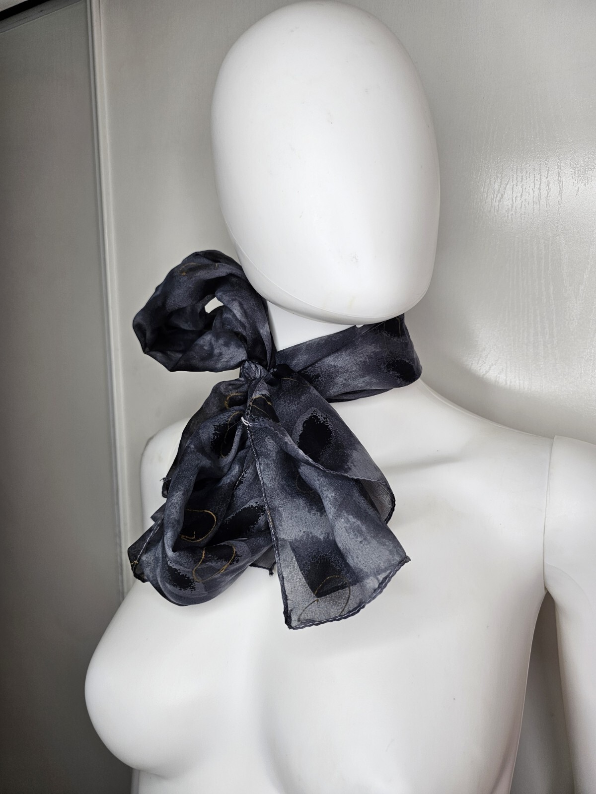 Vintage 100% Polyester Scarf Rectangular Charcoal… - image 10