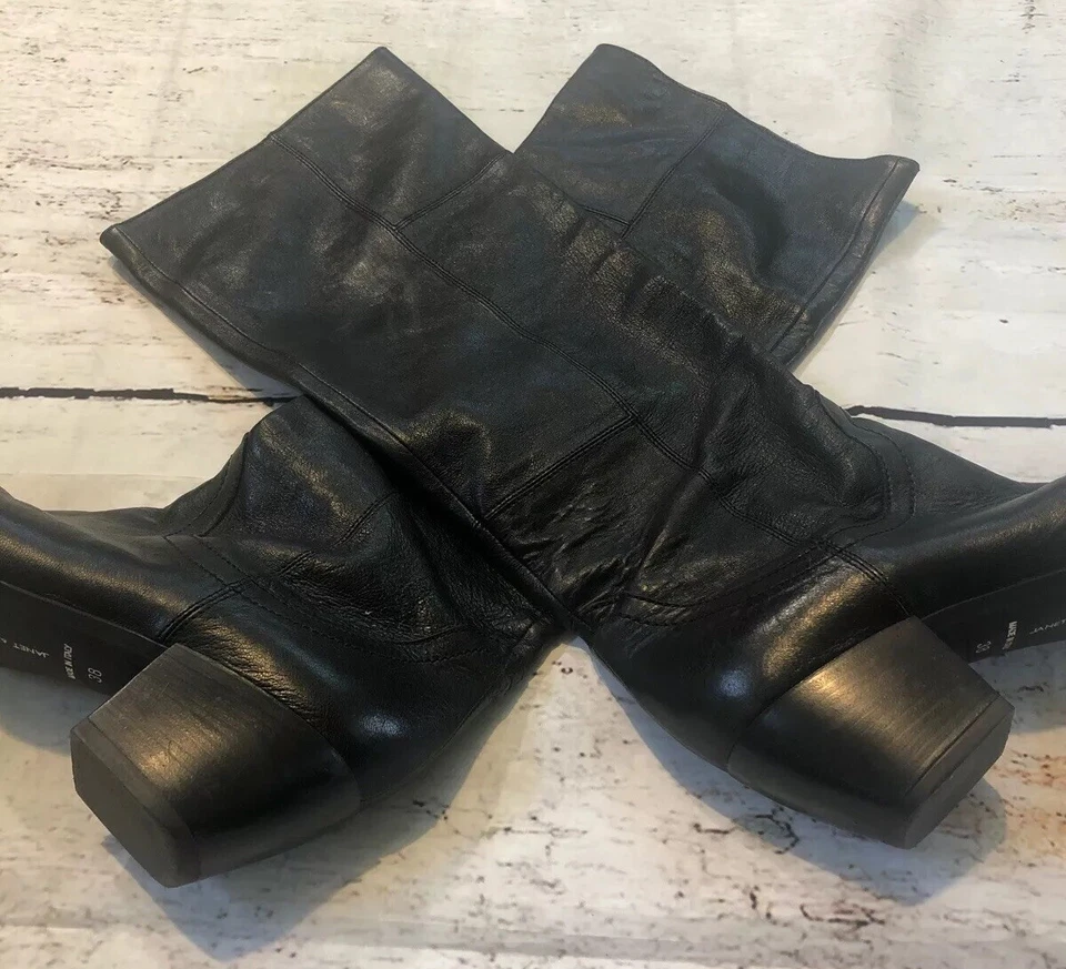 Janet & Janet US Size 7.5 Black Mid-calf Leather Block Heel Womens Boots - Image 2 of 4