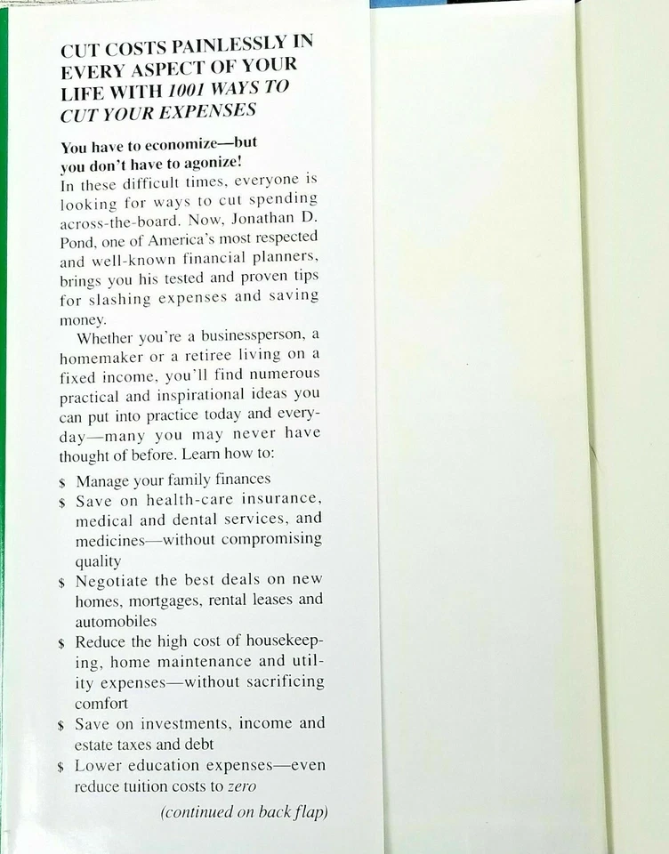 1001 Ways To Cut Your Expenses Book by Jonathan D. Pond US Seller & USPS Shipped - Image 2 of 4