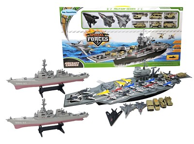 #ad #ad 33quot; Aircraft Carrier Toy with Military Vehicle 18 Fighter Jets 2 Destroyer Ships $69.99