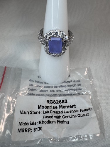 Bomb Party Ring Size 5 - RG82682 "Moonrise Moment" Lavender Fluorite On Rhodium - Picture 2 of 6