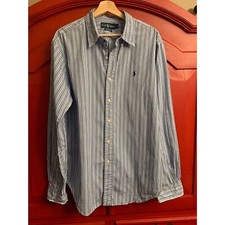 Ralph Lauren Classic Fit Long Sleeve Button Down Blue Strip Dress Shirt EUC XL