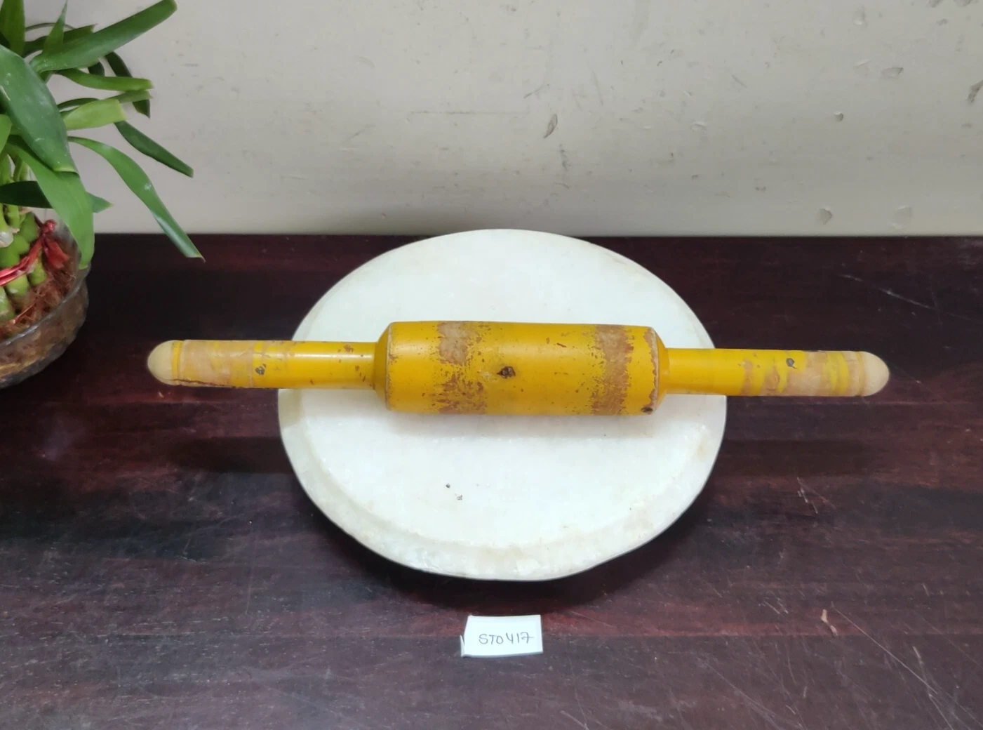 Antique Handmade Tortilla Bread Bakers Wooden Rolling Pin & Marble Board STO417
