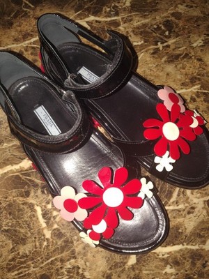 PRADA floral appliqued patent leather sandals size 7.5