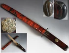 koshirae red saya 7 stars menuki tsuba samurai antique sword fitting Edo
