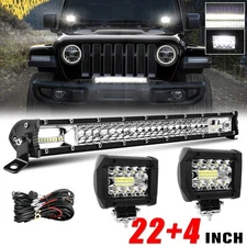 20inch LED Light Bar Spot Flood Combo +4" Pods Offroad For Jeep Truck SUV+Wiring