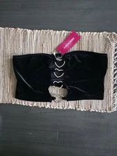 Shein NWTs Black Velvet Strapless Rhinestone Hearts Top. Alone Or Layer Sz XL