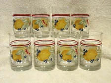 8 Crisa Corelle Abundance 6 Ounce Juice Glasses Fruit Blue Maroon Yellow Exc