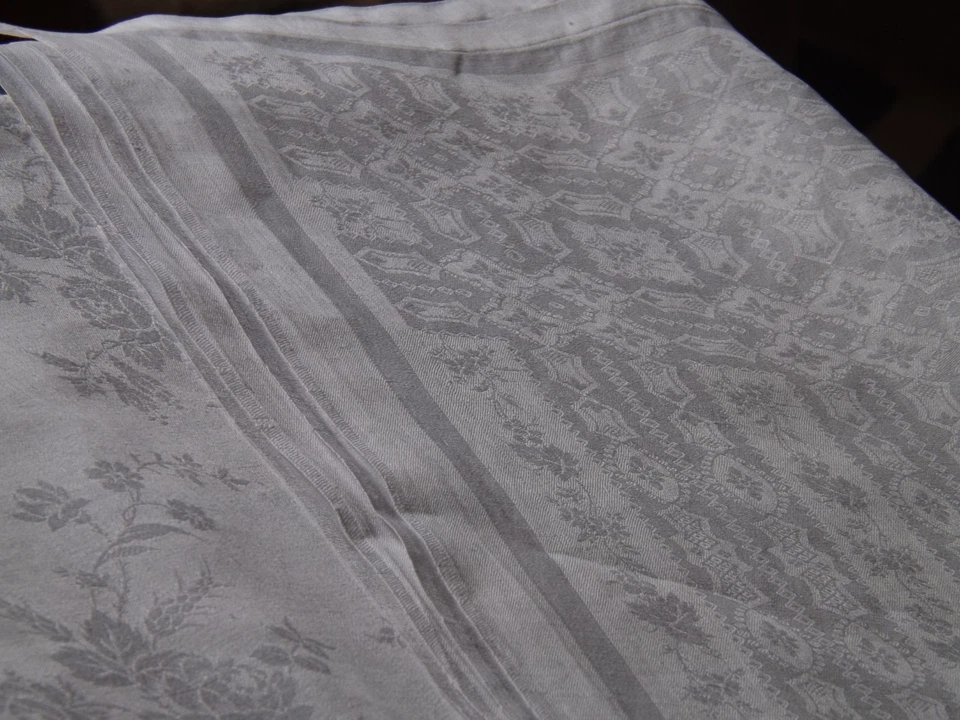 nappe, damas de fil de lin, 2.38 m X 1.80 m, mono A R, ancienne - Photo 4/4