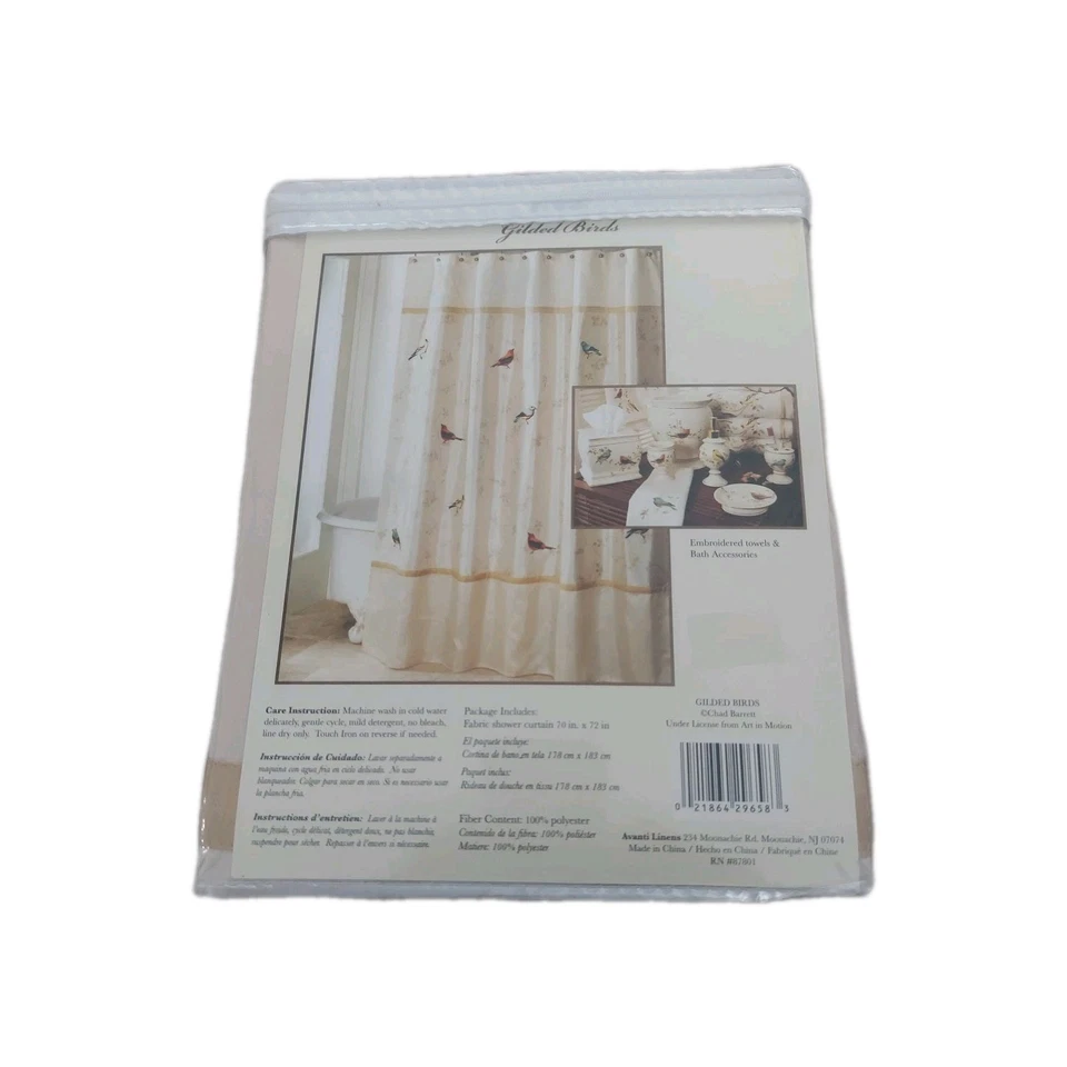 Avanti Ivory Gilded Birds Bordered Printed Shower Curtain, 70" x 72" Brand New - Image 3 of 4