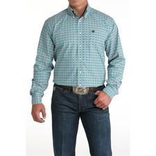 Cinch Men's Blue Geometric Print Button Down Shirt MTW1105955