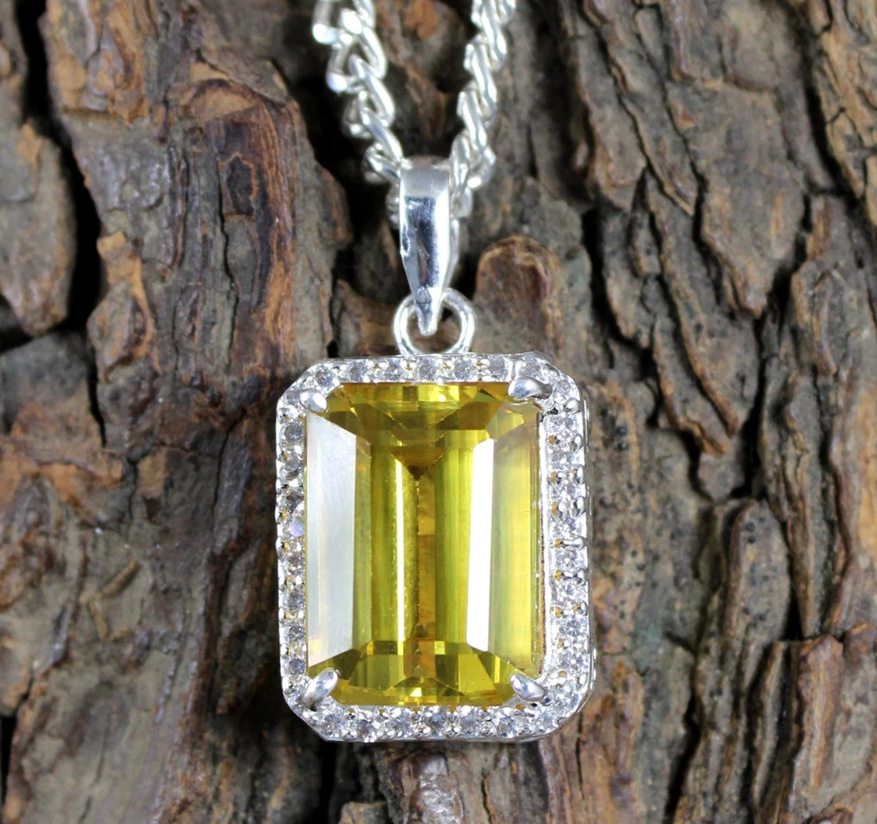 Colgante certificado piedras preciosas talla esmeralda zafiro amarillo natural de 15,48 quilates/15 mm Foto 3 de 4