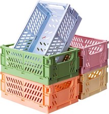 5-Pack Plastic Baskets for Organizing, Collapsible Folding Crates for Storage...
