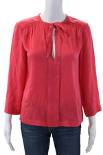 Diane Von Furstenberg Womens Pink Tie Neck Silk Blend Blouse 3/4 Sleeve Size 4