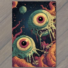 POSTCARD Alien Eyeball Monsters Oozing Tentacles Cosmic Goo Teeth Horror Space