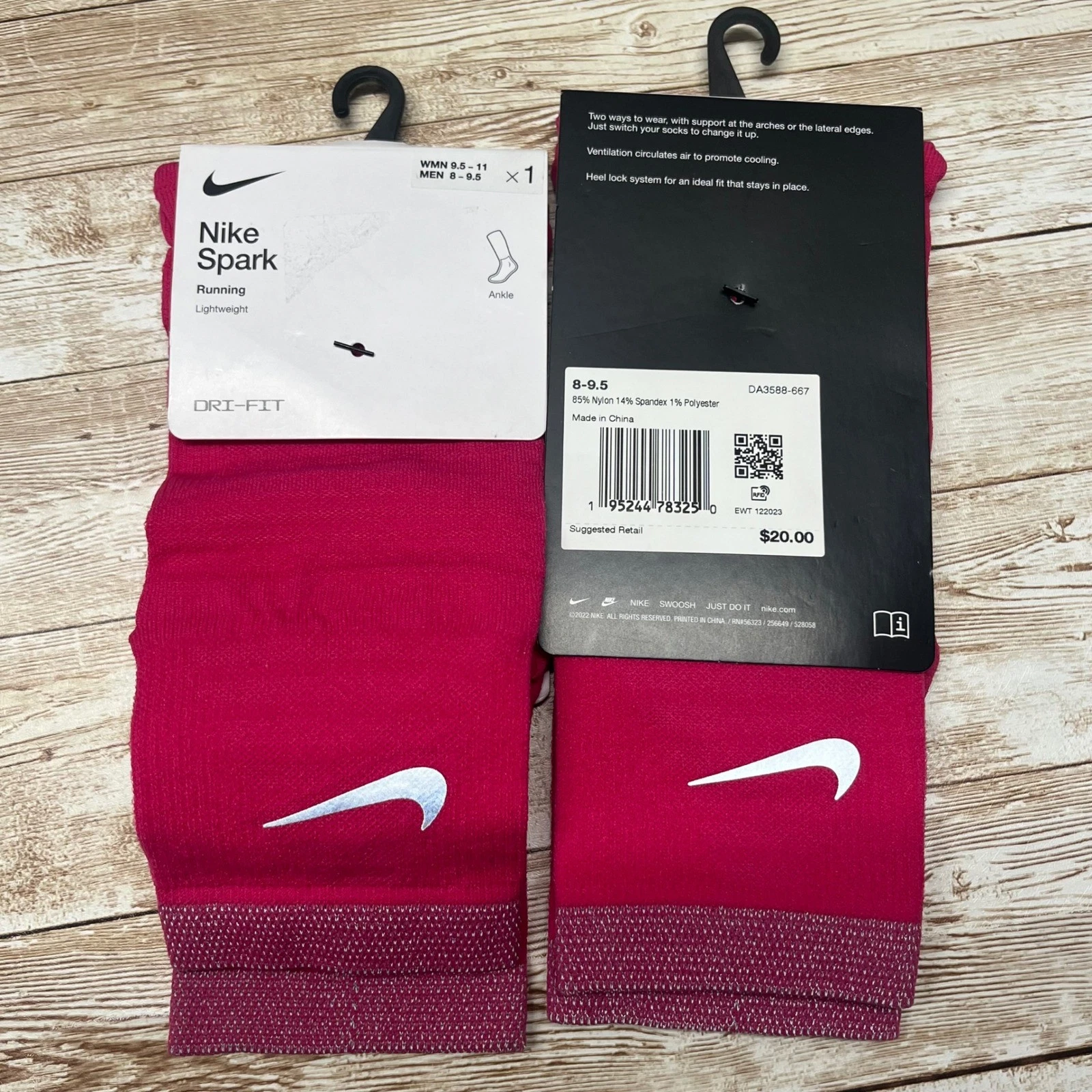 2 Pair Nike Spark Running Ankle Socks Dri Fit Men 8 9.5 Pink Athletic $40 MRSP