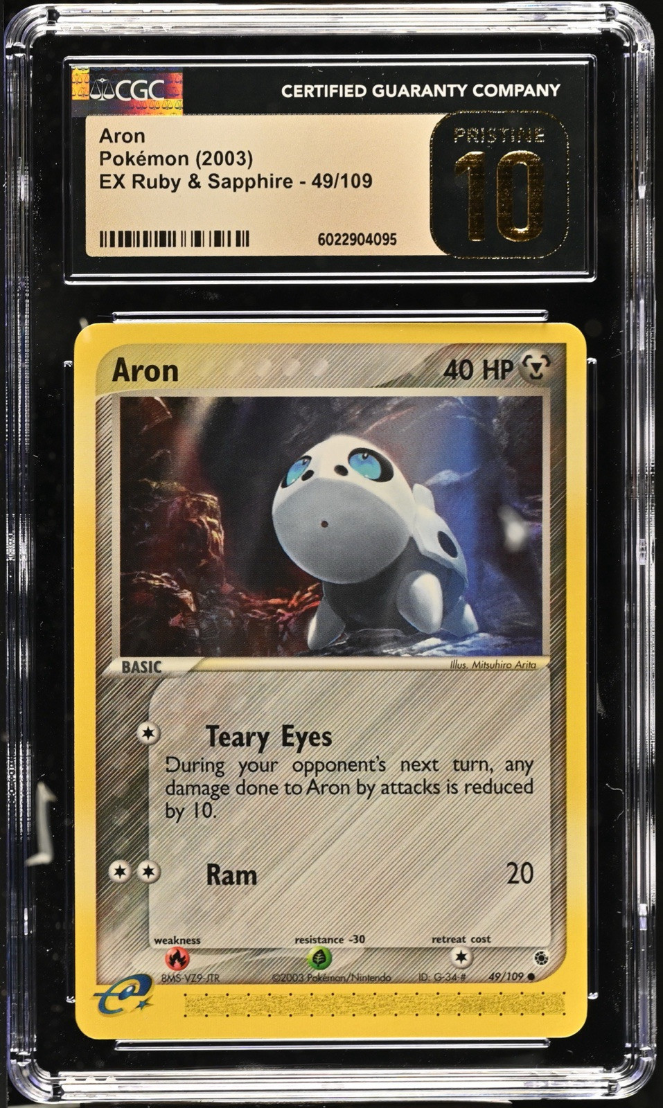 CGC 10 PRISTINE Aron 49/109 EX Ruby & Sapphire 2003 Pokemon CGC 10 PRISTINE Aron 49/109 EX Ruby & Sapphire 2003 Pokemon