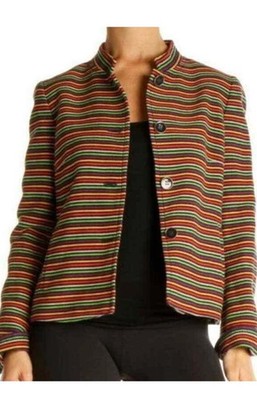 NEW Talbots Jacket Blazer Rainbow Stripes COTTON Mandarin Navy Colorful 24W 3X +