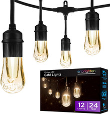 24Ft LED Outdoor String Lights - Warm White, Shatterproof  Waterproof Bulbs