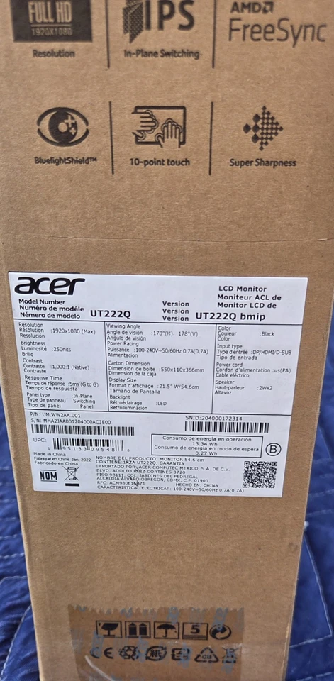 Acer UT222Q 21.5" LCD Touchscreen Monitor - 16:9 - 4 ms - 1920 x 1080 - Full HD - Image 2 of 4