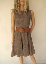 Vintage style dress, patterned stretchy, full short skirt, cotton, x small